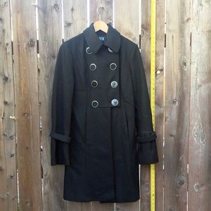 Marvin Black Military Ruffled Peacoat Puff Sleeve